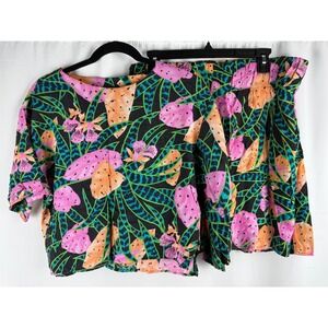 Chili Pepper Vintage 80s‎ / 90s Tropical Print Two-Piece Set Vibrant Large